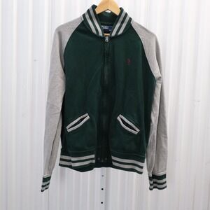Polo Ralph Lauren Men's Green Gray Baseball Varsity Bomber Jacket Size L